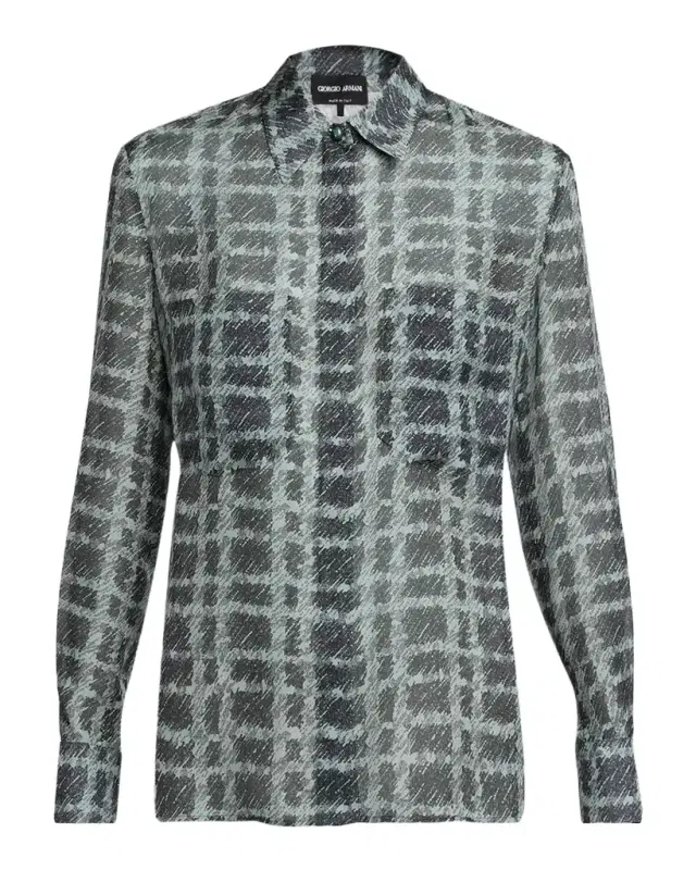 Giorgio Armani Sheer Silk Plaid Button-Front Shirt