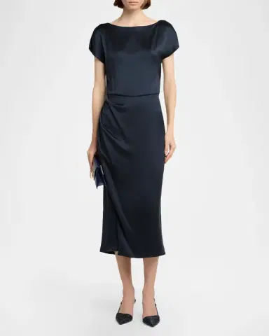 Giorgio Armani Cap-Sleeve Draped Satin Midi Dress | Thumbnail 2 Giorgio Armani Cap-Sleeve Draped Satin Midi Dress | Thumbnail 2
