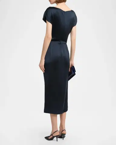 Giorgio Armani Cap-Sleeve Draped Satin Midi Dress | Thumbnail 3 Giorgio Armani Cap-Sleeve Draped Satin Midi Dress | Thumbnail 3
