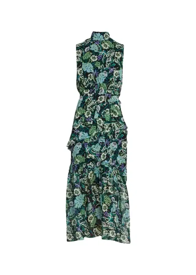Fleur Silk Sleeveless Tiered-Ruffle Midi Dress