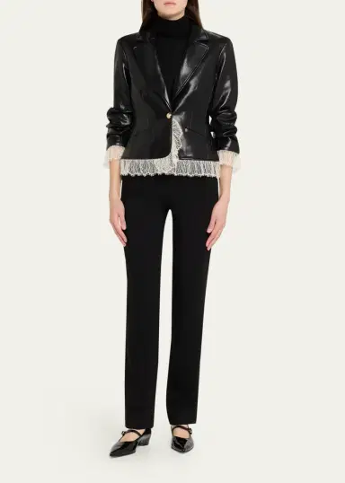 Cinq à Sept Lace-Trim Vegan Leather Blazer | Thumbnail 2