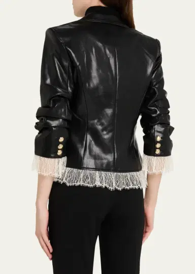 Cinq à Sept Lace-Trim Vegan Leather Blazer | Thumbnail 3