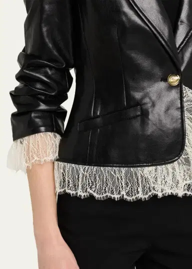 Cinq à Sept Lace-Trim Vegan Leather Blazer | Thumbnail 5