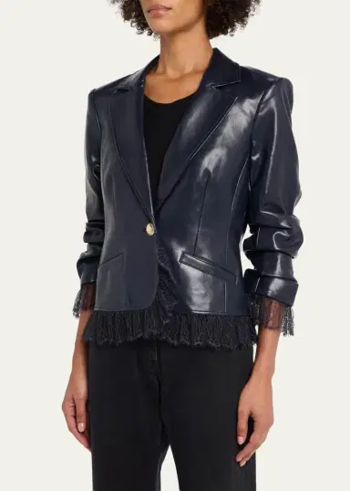 Cinq à Sept Lace-Trim Vegan Leather Blazer | Thumbnail 8