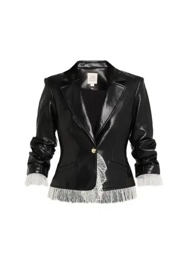 Cinq à Sept Lace-Trim Vegan Leather Blazer | Thumbnail 1