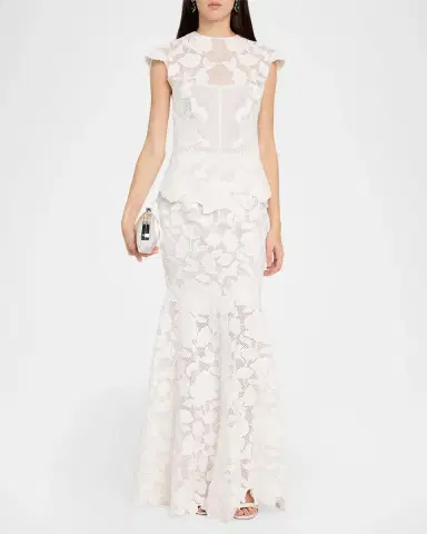 SIMKHAI Eloisa Floral-Embroidered Mesh Mermaid Gown | Thumbnail 2