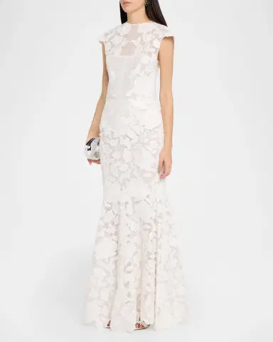 SIMKHAI Eloisa Floral-Embroidered Mesh Mermaid Gown | Thumbnail 4