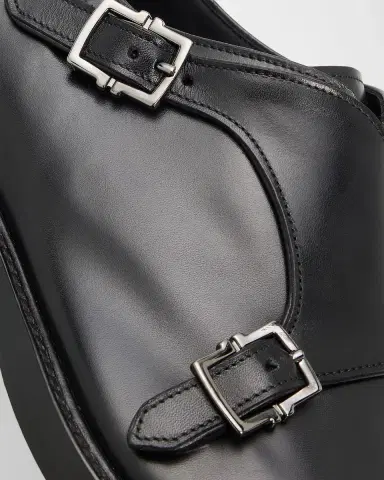 Ferragamo Men 's Leather Double Monk-Strap Shoes | Thumbnail 3