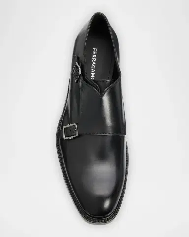 Ferragamo Men 's Leather Double Monk-Strap Shoes | Thumbnail 4