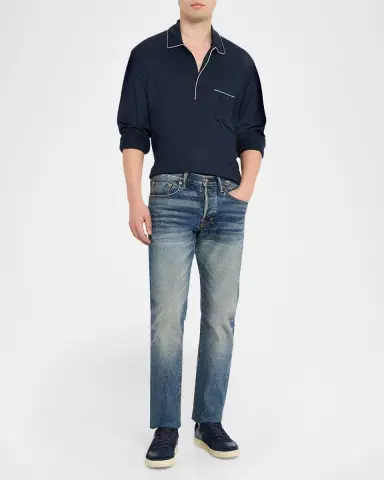 TOM FORD Boutique Men's Cotton Silk Piquet Polo Shirt | Thumbnail 2