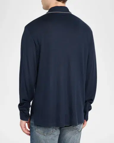 TOM FORD Boutique Men's Cotton Silk Piquet Polo Shirt | Thumbnail 3