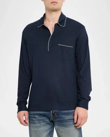 TOM FORD Boutique Men's Cotton Silk Piquet Polo Shirt | Thumbnail 4