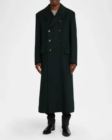 TOM FORD Boutique Men's Wool and Cashmere Melton Double-Breasted Officer Coat | Thumbnail 2