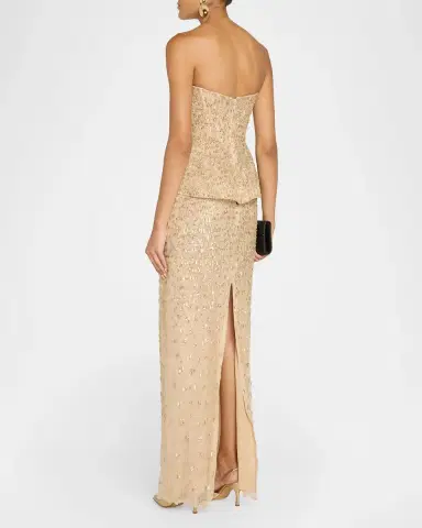 Monique Lhuillier Strapless Embellished Tulle Peplum Column Gown | Thumbnail 3