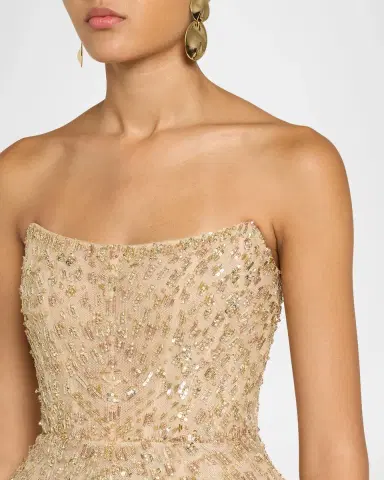 Monique Lhuillier Strapless Embellished Tulle Peplum Column Gown | Thumbnail 5