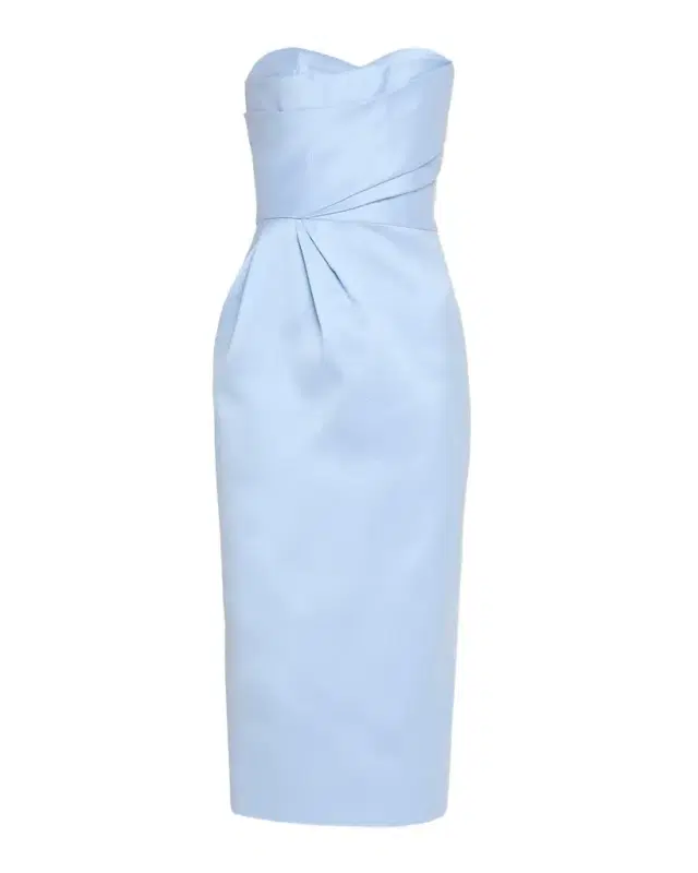 Monique Lhuillier Strapless Draped Mikado Piqué Midi Cocktail Dress