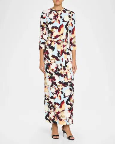 Monique Lhuillier Amber Lily Print Crepe Belted Maxi Dress | Thumbnail 2
