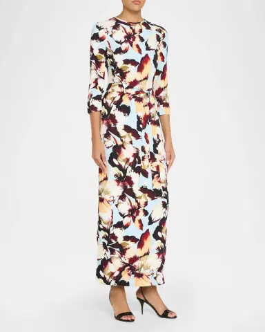 Monique Lhuillier Amber Lily Print Crepe Belted Maxi Dress | Thumbnail 4