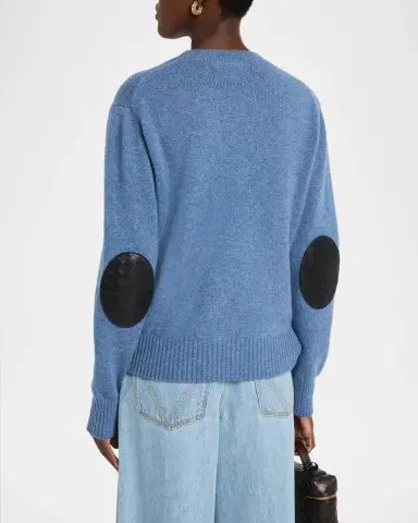 Bottega Veneta Intrecciato Elbow-Patch Cashmere Crewneck Sweater | Thumbnail 3