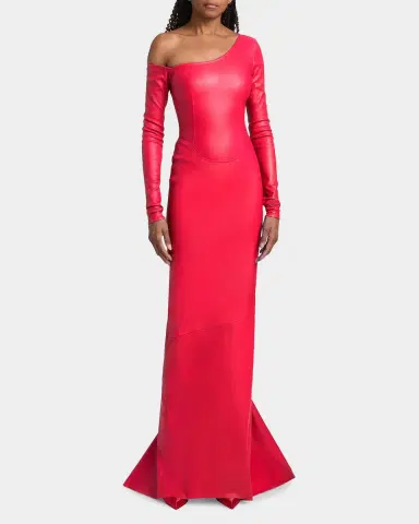 LaQuan Smith Leather Asymmetric Mermaid Gown | Thumbnail 2