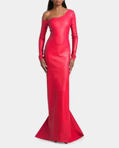 LaQuan Smith Leather Asymmetric Mermaid Gown | Thumbnail 4