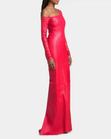 LaQuan Smith Leather Asymmetric Mermaid Gown | Thumbnail 7