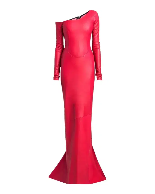LaQuan Smith Leather Asymmetric Mermaid Gown
