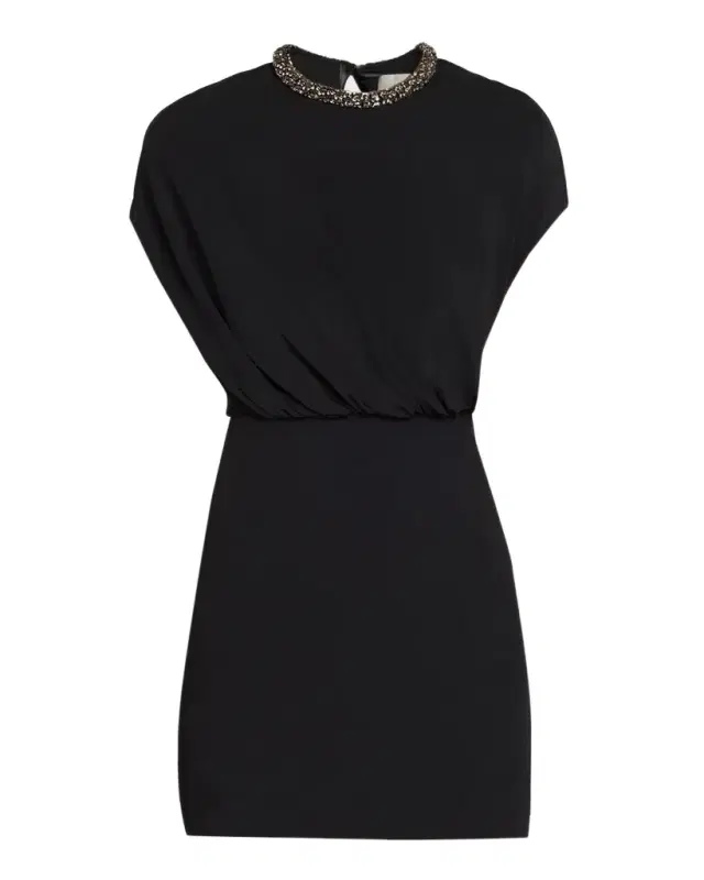 Roland Mouret Crystal-Collar Sleeveless Blouson Mini Dress