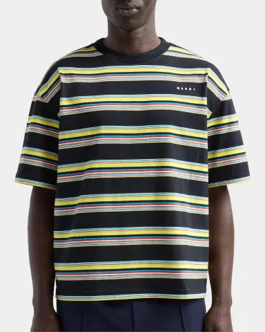 Marni Men's Multi-Stripe Cotton Relaxed-Fit Crewneck T-Shirt | Thumbnail 4