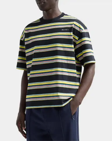 Marni Men's Multi-Stripe Cotton Relaxed-Fit Crewneck T-Shirt | Thumbnail 5
