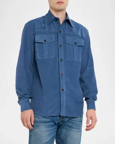 Isaia Men's Garment-Dyed Corduroy Sport Shirt | Thumbnail 4
