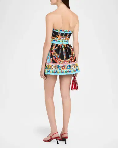 Dolce & Gabbana Strapless Carretto-Print Cotton Flare Mini Dress | Thumbnail 3 Dolce & Gabbana Strapless Carretto-Print Cotton Flare Mini Dress | Thumbnail 3