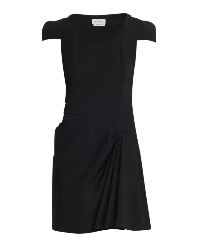 McQueen Tailored Cap-Sleeve Draped Mini Dress