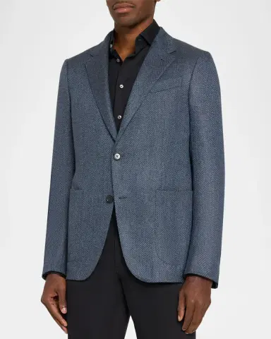 Zegna Men's Wool and Cotton Chevron Single-Breasted Sport Coat | Thumbnail 4