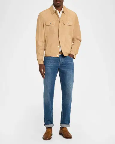 Brunello Cucinelli Men's Leather Snap-Front Jacket | Thumbnail 2