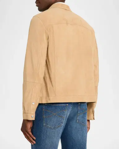 Brunello Cucinelli Men's Leather Snap-Front Jacket | Thumbnail 3
