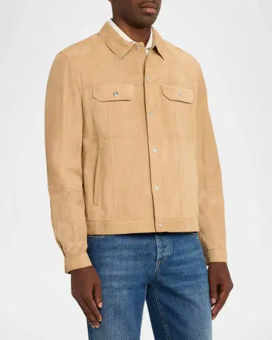Brunello Cucinelli Men's Leather Snap-Front Jacket | Thumbnail 4