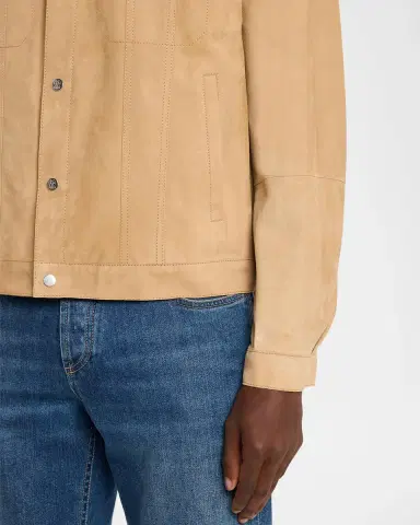Brunello Cucinelli Men's Leather Snap-Front Jacket | Thumbnail 5