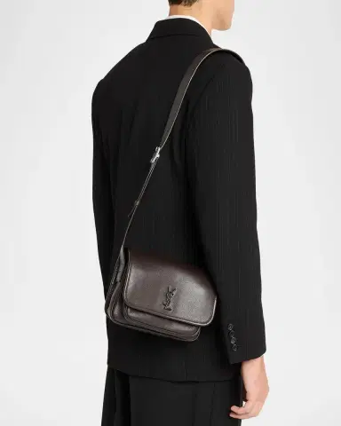 Saint Laurent Men 's Niki Small YSL Messenger Bag in Grained Leather | Thumbnail 2