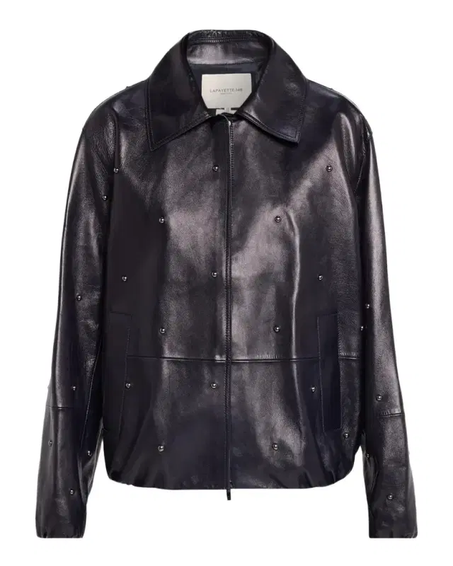 Lafayette 148 New York Dotted Lambskin Leather Bomber Jacket
