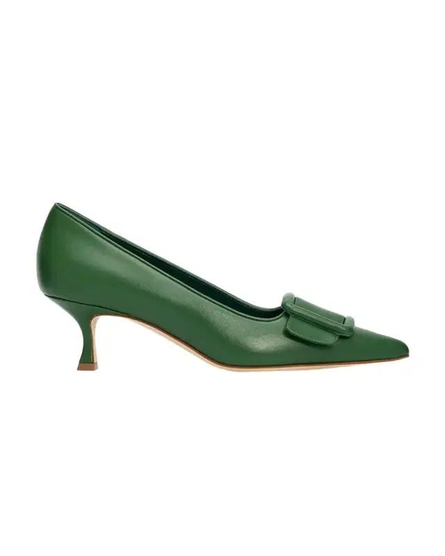 Manolo Blahnik 50mm Maysale Leather Buckle Pumps