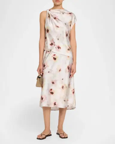 Vince Watercolor Floral Midi Skirt | Thumbnail 2