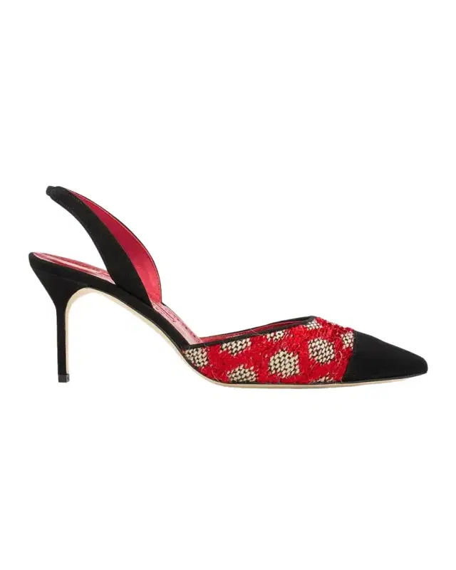 Manolo Blahnik 70mm Capsli Raffia and Suede Slingback Pumps