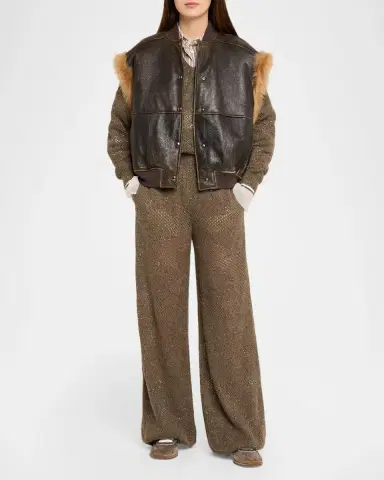 Brunello Cucinelli Lamb Shearling Trim Vintage Aviator Vest | Thumbnail 2