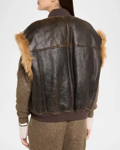 Brunello Cucinelli Lamb Shearling Trim Vintage Aviator Vest | Thumbnail 3