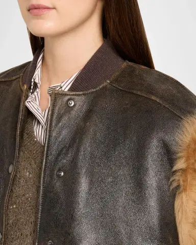 Brunello Cucinelli Lamb Shearling Trim Vintage Aviator Vest | Thumbnail 5