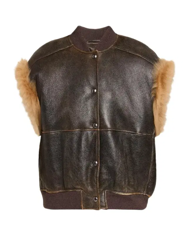 Brunello Cucinelli Lamb Shearling Trim Vintage Aviator Vest