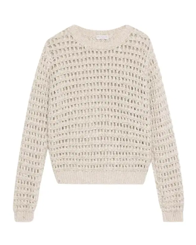 Brunello Cucinelli Glow Crochet Knit Crewneck Sweater