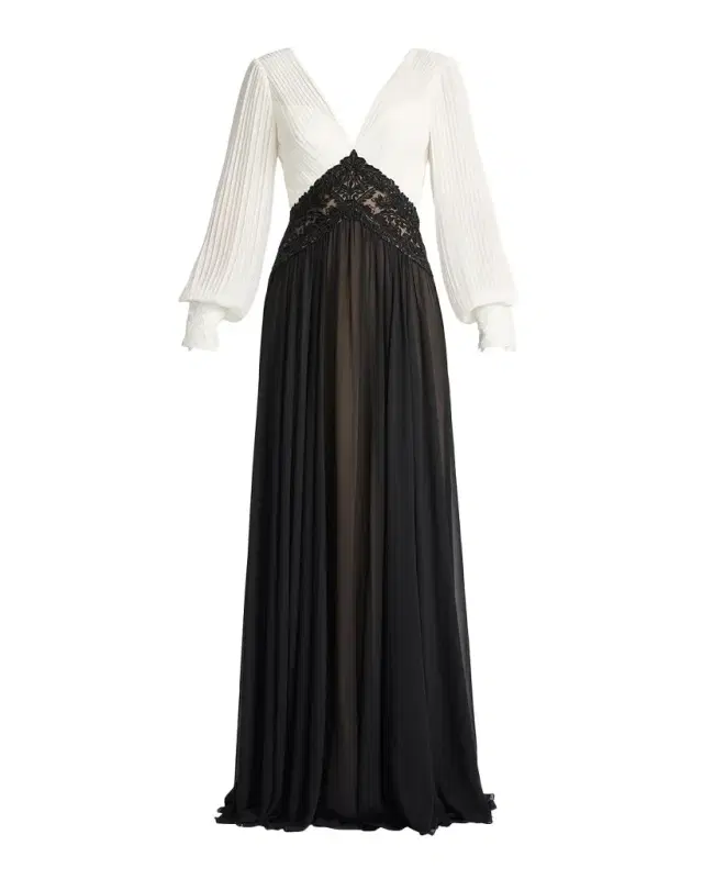 Tadashi Shoji Embroidered Two-Tone Georgette Gown