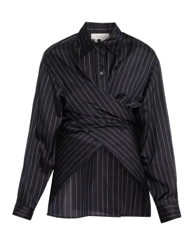 Lafayette 148 New York Pinstripe Silk Convertible Wrap Blouse